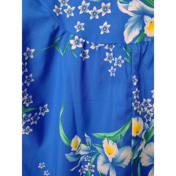 Hukilau Fashions Womens Mumu Tropical Hawaiian Dress Vibrant Blue Floral L Vtg - Picture 13 of 16
